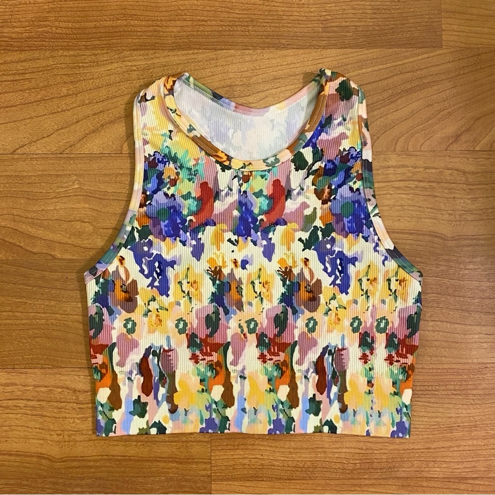 Floral Ribbed Athletic Crop Tank Top - Primary